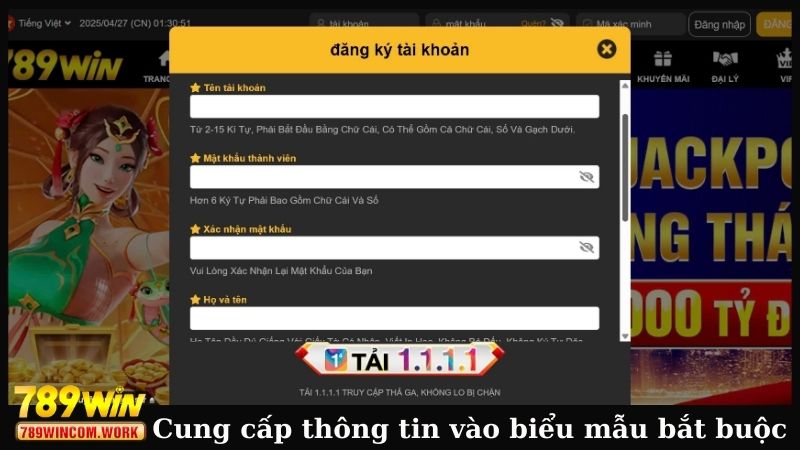 Cung cấp thông tin vào biểu mẫu bắt buộc